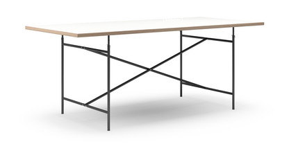 Table Eiermann Mélaminé blanc avec bords chêne|200 x 90 cm|Noir|Vertical, centré (Eiermann 2)|135 x 78 cm