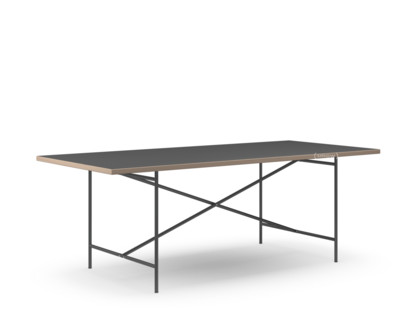 Table à manger Eiermann 2 Linoleum noir (Forbo 4023) avec bords en chêne|200 x 90 cm|Noir
