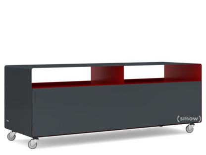 Meuble TV R 109N Bicolore   |Gris anthracite (RAL 7016) -  Rouge rubis (RAL 3003)|Roulettes industrielles