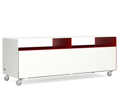 Meuble TV R 109N Bicolore   |Blanc pur (RAL 9010) - Rouge rubis (RAL 3003)|Roulettes industrielles