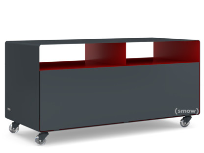 Meuble TV R 108N Gris anthracite (RAL 7016) -  Rouge rubis (RAL 3003)|Roulettes transparentes