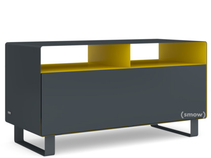 Meuble TV R 108N Gris anthracite (RAL 7016) - Jaune signalisation (RAL 1023)|Piétement luge laqué de la même couleur que l'extérieur