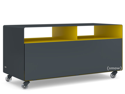 Meuble TV R 108N Gris anthracite (RAL 7016) - Jaune signalisation (RAL 1023)|Roulettes transparentes