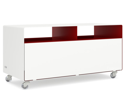 Meuble TV R 108N Blanc pur (RAL 9010) - Rouge rubis (RAL 3003)|Roulettes transparentes