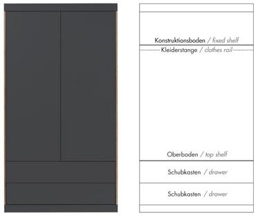 Armoire Flai  Large (216 x 118 x 61 cm)|Mélaminé anthracite avec bords bouleau|Configuration 5