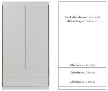 Armoire Flai  Large (216 x 118 x 61 cm)|Mélaminé blanc avec bords bouleau|Configuration 5