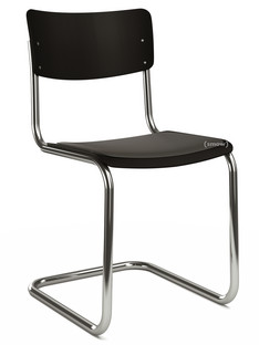 S 43 Classique Piétement chromé|Hêtre laqué|Noir profond (RAL 9005) |Coussin d'assise avec rembourrage noir|Patins en plastique noir avec feutre