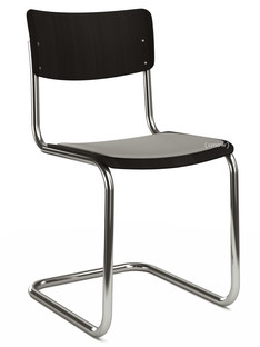S 43 Classique Piétement chromé|Hêtre teinté|Noir (TP 29)|Coussin d'assise avec rembourrage mélange gris clair|Patins en plastique noir avec feutre