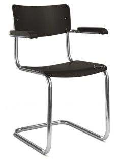 S 43 F Classique Piétement chromé|Hêtre laqué|Noir profond (RAL 9005) |Sans coussin d'assise|Sans patins