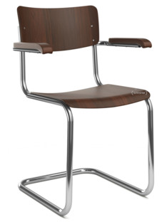 S 43 F Classique Piétement chromé|Hêtre teinté|Noyer (TP 24)|Sans coussin d'assise|Patins en plastique noir avec feutre