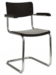 S 43 F Classique Piétement chromé|Hêtre teinté|Noir (TP 29)|Coussin d'assise sans rembourrage mélange gris clair|Patins en plastique noir avec feutre