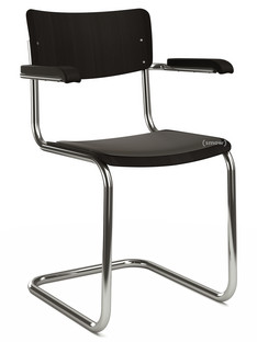 S 43 F Classique Piétement chromé|Hêtre teinté|Noir (TP 29)|Coussin d'assise avec rembourrage noir|Patins en plastique noir avec feutre