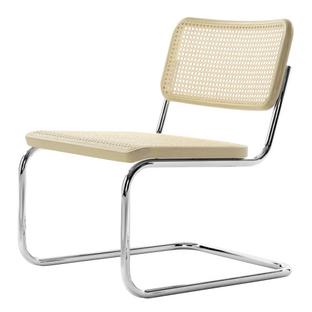 Chaise cantilever S 32 L Cannage (avec tissu de soutien sous l'assise)|Hêtre blanchi (TP 107)|Chromé|Sans patins