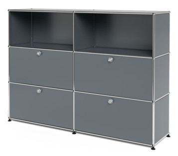 Meuble mixte Highboard L avec 4 portes abattantes Gris moyen RAL 7005