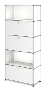 Étagère USM Haller M, personnalisable Blanc pur RAL 9010|Avec porte abattante|Avec porte abattante|Ouvert|Avec porte abattante