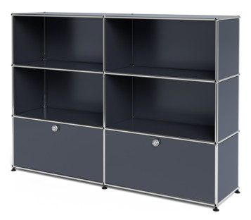 Meuble mixte Highboard L USM Haller, personnalisable Anthracite RAL 7016|Ouvert|Ouvert|Avec 2 portes abattantes