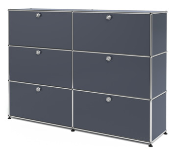 Meuble mixte Highboard L USM Haller, personnalisable Anthracite RAL 7016|Avec 2 portes abattantes|Avec 2 portes abattantes|Avec 2 portes abattantes