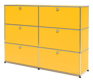 Meuble mixte Highboard L USM Haller, personnalisable Jaune or RAL 1004|Avec 2 portes abattantes|Avec 2 portes abattantes|Avec 2 portes abattantes