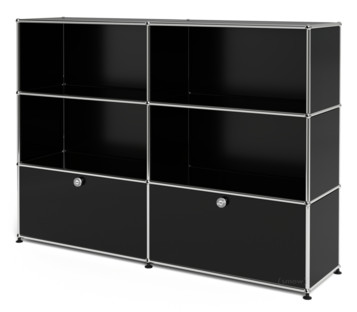 Meuble mixte Highboard L USM Haller, personnalisable Noir graphite RAL 9011|Ouvert|Ouvert|Avec 2 portes abattantes