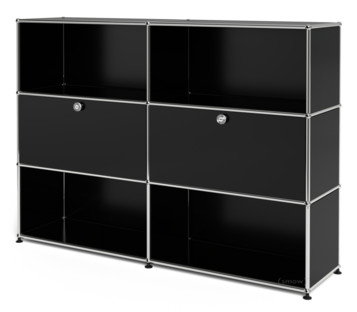 Meuble mixte Highboard L USM Haller, personnalisable Noir graphite RAL 9011|Ouvert|Avec 2 portes abattantes|Ouvert