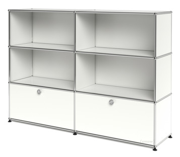 Meuble mixte Highboard L USM Haller, personnalisable Blanc pur RAL 9010|Ouvert|Ouvert|Avec 2 portes abattantes