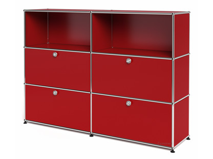 Meuble mixte Highboard L USM Haller, personnalisable Rouge rubis USM|Ouvert|Avec 2 portes abattantes|Avec 2 portes abattantes