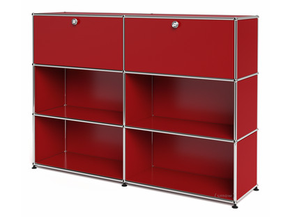 Meuble mixte Highboard L USM Haller, personnalisable Rouge rubis USM|Avec 2 portes abattantes|Ouvert|Ouvert