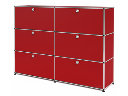 Meuble mixte Highboard L USM Haller, personnalisable Rouge rubis USM|Avec 2 portes abattantes|Avec 2 portes abattantes|Avec 2 portes abattantes