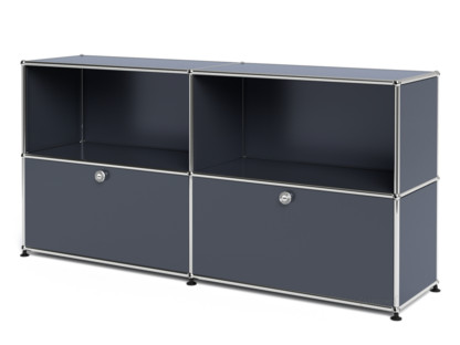 Meuble de rangement Sideboard L USM Haller, personnalisable Anthracite RAL 7016|Ouvert|Avec 2 portes abattantes