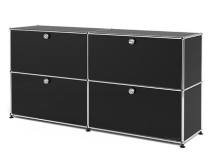 Meuble de rangement Sideboard L USM Haller, personnalisable Noir graphite RAL 9011|Avec 2 portes abattantes|Avec 2 portes abattantes