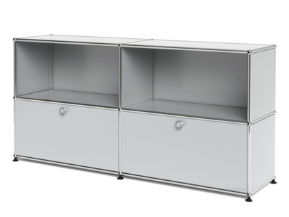 Meuble de rangement Sideboard L USM Haller, personnalisable Gris clair RAL 7035|Ouvert|Avec 2 portes abattantes