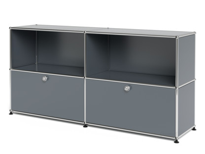 Meuble mixte Sideboard L USM Haller, personnalisable Gris moyen RAL 7005|Ouvert|Avec 2 portes abattantes