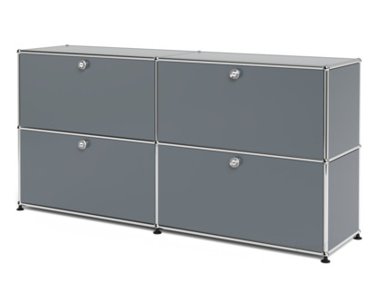 Meuble de rangement Sideboard L USM Haller, personnalisable Gris moyen RAL 7005|Avec 2 portes abattantes|Avec 2 portes abattantes