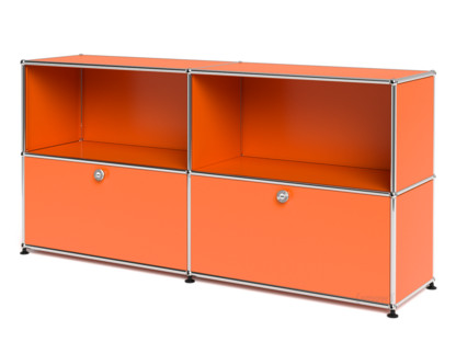 Meuble mixte Sideboard L USM Haller, personnalisable Orange pur RAL 2004|Ouvert|Avec 2 portes abattantes