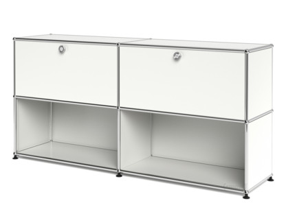 Meuble de rangement Sideboard L USM Haller, personnalisable Blanc pur RAL 9010|Avec 2 portes abattantes|Ouvert