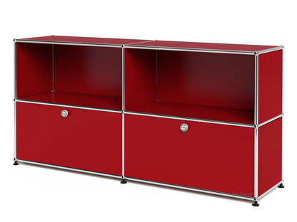 Meuble de rangement Sideboard L USM Haller, personnalisable Rouge rubis USM|Ouvert|Avec 2 portes abattantes