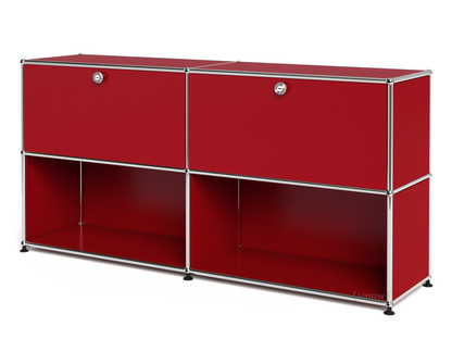Meuble de rangement Sideboard L USM Haller, personnalisable Rouge rubis USM|Avec 2 portes abattantes|Ouvert