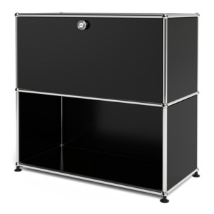 Meuble mixte Sideboard M USM Haller, personnalisable Noir graphite RAL 9011|Avec porte abattante|Ouvert