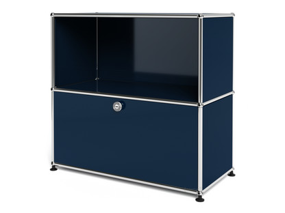 Meuble mixte Sideboard M USM Haller, personnalisable Bleu acier RAL 5011|Ouvert|Avec porte coulissante