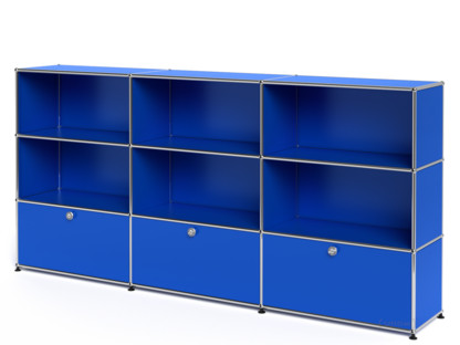 Meuble mixte Highboard XL USM Haller, personnalisable Bleu gentiane RAL 5010|Ouvert|Ouvert|Avec 3 portes abattantes
