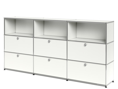 Meuble mixte Highboard XL USM Haller, personnalisable Blanc pur RAL 9010|Ouvert|Avec 3 portes abattantes|Avec 3 portes coulissantes