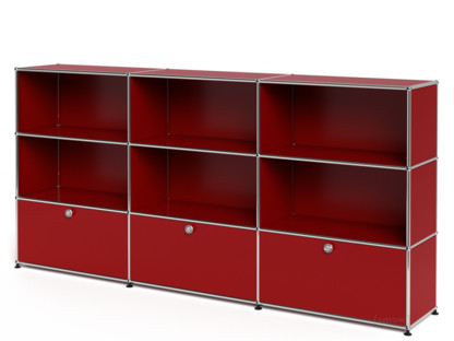 Meuble mixte Highboard XL USM Haller, personnalisable Rouge rubis USM|Ouvert|Ouvert|Avec 3 portes abattantes