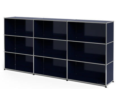 Meuble mixte Highboard XL USM Haller, personnalisable Bleu acier RAL 5011|Ouvert|Ouvert|Ouvert