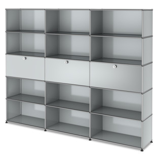 Étagère XL USM Haller, personnalisable Gris clair RAL 7035|Ouvert|Avec 3 portes abattantes|Ouvert|Ouvert