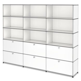 Étagère XL USM Haller, personnalisable Blanc pur RAL 9010|Ouvert|Ouvert|Avec 3 portes abattantes|Avec 3 portes abattantes