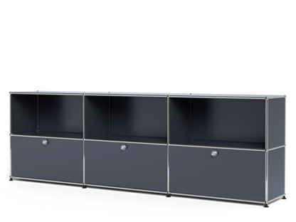 Meuble mixte Sideboard XL USM Haller, personnalisable Anthracite RAL 7016|Ouvert|Avec 3 portes abattantes