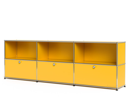 Meuble mixte Sideboard XL USM Haller, personnalisable Jaune or RAL 1004|Ouvert|Avec 3 portes abattantes