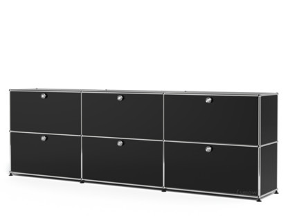 Meuble mixte Sideboard XL USM Haller, personnalisable Noir graphite RAL 9011|Avec 3 portes abattantes|Avec 3 portes abattantes