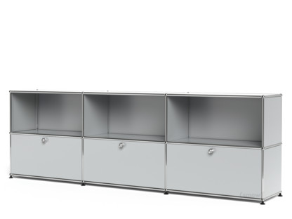 Meuble mixte Sideboard XL USM Haller, personnalisable Gris clair RAL 7035|Ouvert|Avec 3 portes abattantes