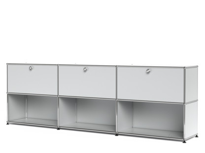 Meuble mixte Sideboard XL USM Haller, personnalisable Argent mat USM|Avec 3 portes abattantes|Ouvert